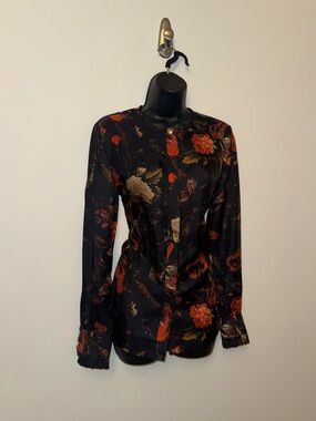 Givenchy Vintage Dark Floral Silk Blouse